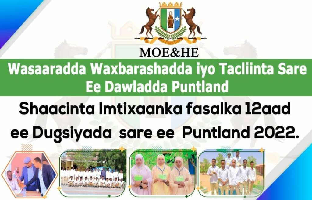 Natiijada imtixaanaadka shahaadiga ah Ee fasalka 12aad Puntland oo la shaacinayo