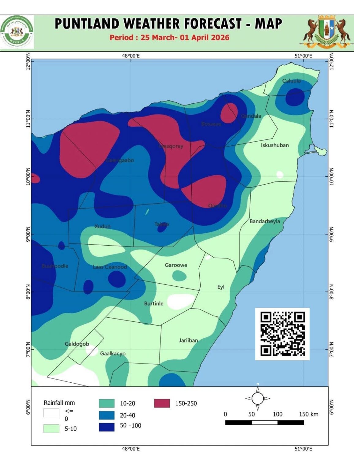 Saadaasha Roobka Gobollada Puntland Ee Todobaadkan